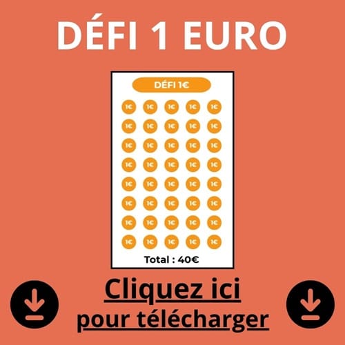 Défi 1€ Tracker défi à imprimer gratuit – modèle PDF pour économiser 1 euro par étape