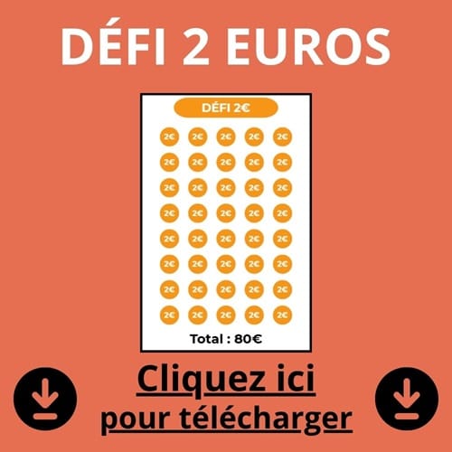 Défi 2 euros Tracker défi à imprimer gratuit – modèle PDF pour économiser 2 euros par étape