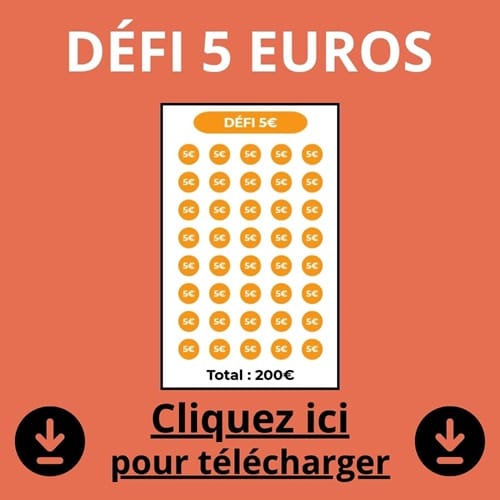 Défi 5€ Tracker défi à imprimer gratuit – modèle PDF pour économiser 5 euros par étape