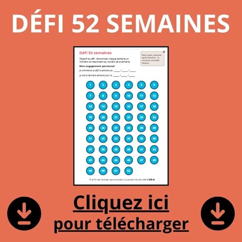 Tracker défi à imprimer gratuit – modèle PDF défi 52 semaines pour épargner progressivement