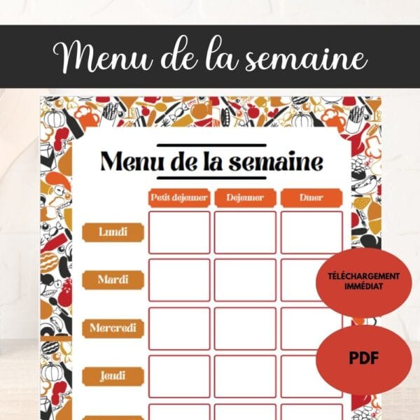 Menu de la semaine à imprimer